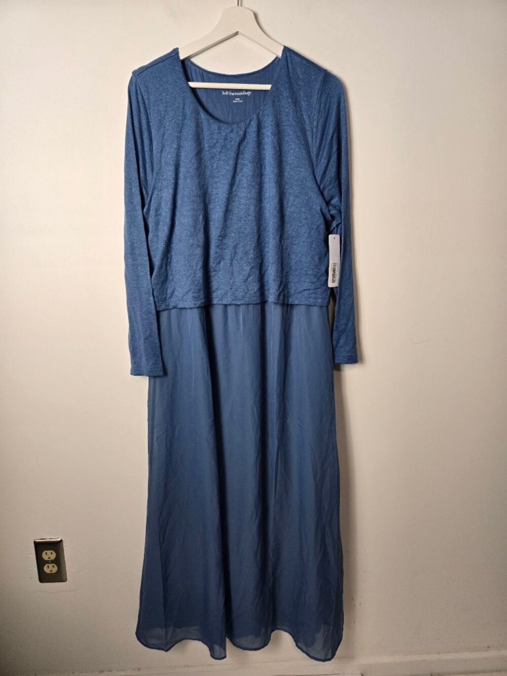 Soft Surroundings Cassie Maxi Dress Size L Scoop Neck Long Sleeves Faux Sweater
